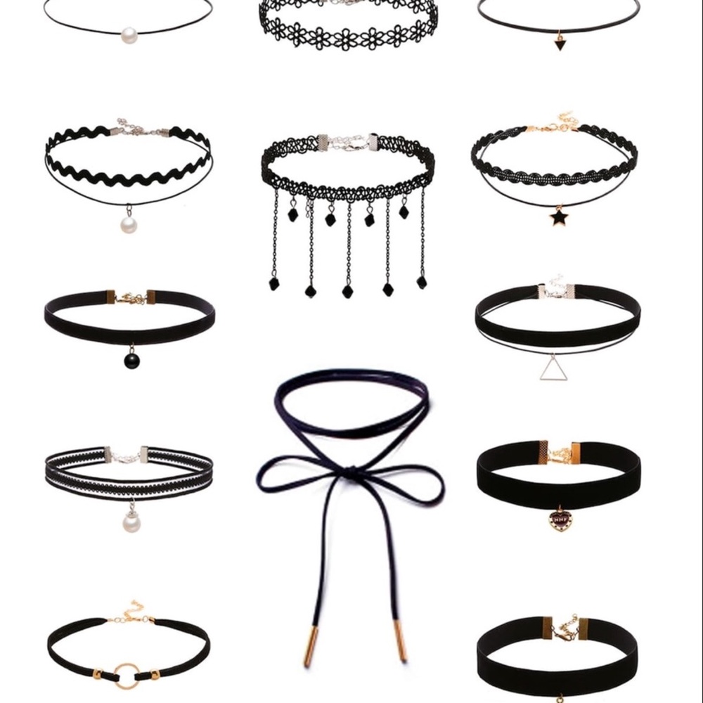 4/$25 ✨ Black Pendant Choker Necklaces Set of 13